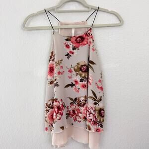 Chocolate USA Womens Sleeveless Top Size M Floral Flowy Cottage Feminine Tan